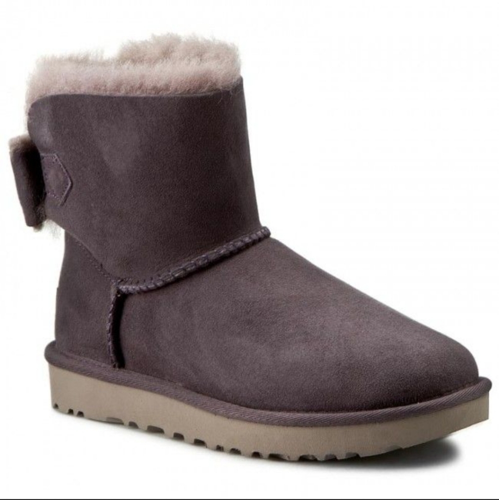 UGG Naveah suede leather shearling lined bow boots women's sz 8 - Picture 3 of 14